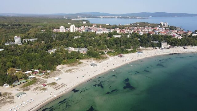 Amazing Aerial view of South Beach of town of Kiten, Burgas Region, Bulgaria 
