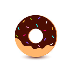 Donuts with colored glaze and colorful decoration. Vector illustration in a flat style.