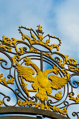 Russian double-headed golden eagle against the blue sky.