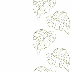 Vector Monstera Green Lineart Vertical Border seamless pattern background. Perfect for fabric, scrapbooking and wallpaper projects.
