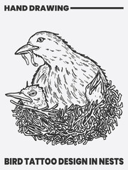 Naklejka premium Birds in the nest tattoo design with two baby birds