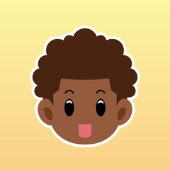 Cartoon illustration of a African American men face with curly hair in a flat style ,this cute image is suitable for your colorful and flat project design elements ,can also be used for icon
