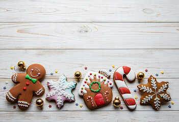 Homemade gingerbread cookies border with copy space