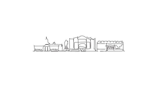 Animated self drawing of continuous line draw Kingston city skyline Jamaica. Beautiful landmark home wall decor poster print. World landscape tourism travel vacation. Full length single line animation