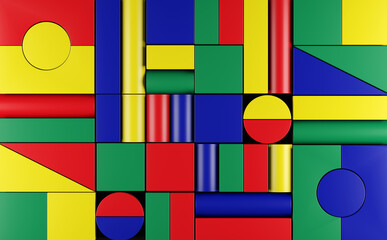 Colorful building block background modern design for banner, poster, flyer, cover, brochure. 3D rendering and illustration.
