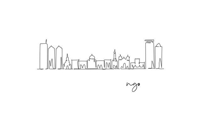 Animated self drawing of single continuous line draw Santo Domingo city skyline Dominican. Famous city scraper landscape. World travel destination concept. Editable full length one line animation.