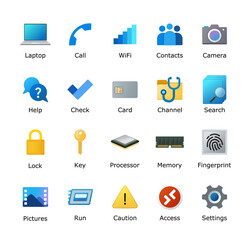 Desktop icon pack. My computer folder theme. Linux customization icons. PC shortcuts signs. System software and app. Mobile UI. New eleven inspired vector illustrations.
