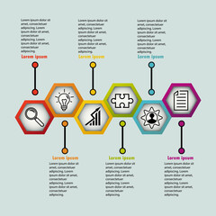 Vector infographic design of a business template with icons and 6 options or steps. It can be used for process diagrams, presentations, workflow layouts, banners, flowcharts, infographics