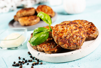 Delicious homemade cutlets in bowl. chiocken cutlets. fried cutlets