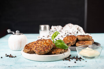 Delicious homemade cutlets in bowl. chiocken cutlets. fried cutlets