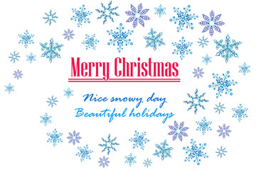 christmas simple greeting card, merry christmas greetings, beautiful snowflakes swirl