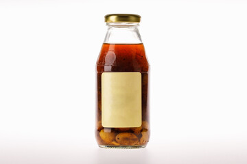 Health nourishment drink of organic ginkgo herb and natural longan flavor extract as invigoration nutrient liquid in glass bottle