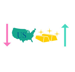 Illustration of simple icon shows investors are more likely to invest in gold during volatile economic markets due to the safe-haven nature of gold.