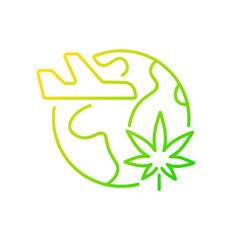 Cannabis tourism gradient linear vector icon. Marijuana tours. Travel industry. Cannabis tourist attraction. Thin line color symbol. Modern style pictogram. Vector isolated outline drawing