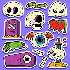 sticker halloween cartoon doodle illustration design for coloring, backgrounds, stickers, logos, symbol, icons and more