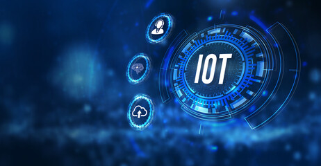 Internet of things - IOT concept. Businessman offer IOT products and solutions. Internet, business, Technology and network concept. 3d illustration.