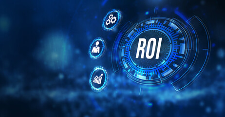Internet, business, Technology and network concept. ROI Return on investment financial growth concept. 3d illustration.