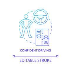 Confident driving blue gradient concept icon. Driving school result abstract idea thin line illustration. Learning and practice. Experienced driver. Vector isolated outline color drawing