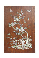 Tableau asiatique en bois avec incrustations en nacre - obrazy, fototapety, plakaty