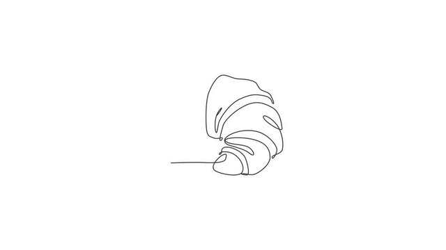 Animated self drawing of single continuous line draw stylized sweet online croissant cake shop logo label. Emblem pastry store concept. Full length one line animation for cafe or food delivery service