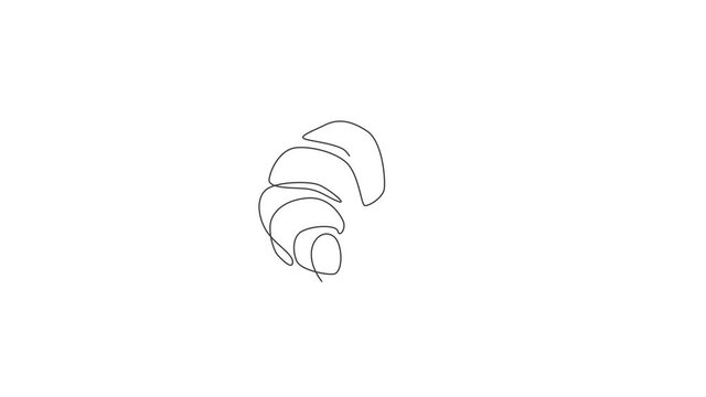 Animated self drawing of one continuous line draw fresh delicious online French croissant shop restaurant logo emblem. Pastry store cafe logotype template concept. Full length single line animation.