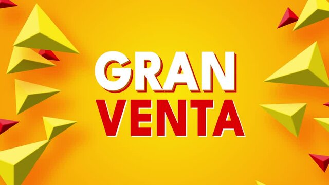 Big Sale In Spanish Text Or Gran Venta Animated Opener with Dynamic Arrows animation on yellow background. Promotional Video For service and product Advertising.  High Quality 4K Intro Video 