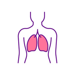 Lungs RGB color icon. Human body part. Paired organs in chest. Breathing and air moving functions. Respiratory diseases. Oxygen circulation. Isolated vector illustration. Simple filled line drawing