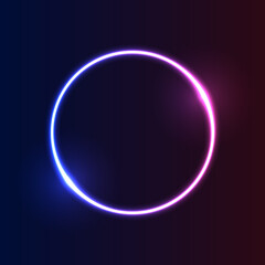 Futuristic Neon circle frame border. Purple neon glowing background