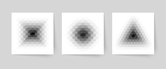 Vector geometric halftone backgrounds. Abstract low poly logo design. Set of monokchrome kaleidoscope patterns. - obrazy, fototapety, plakaty