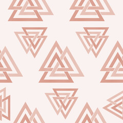 Valknut sign. Seamless pattern in boho style. Scandinavian amulet, symbol god Odin. Esoteric, sacred geometry, witchcraft. Flat vector illustration in pastel color