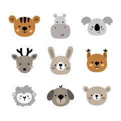 vector set of cute animals head for kids