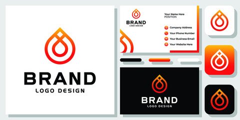 Drop Fire Burn Energy Flame Water Oil Gas Industry Modern Logo Design with Business Card Template