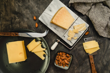 cheese table black background 
