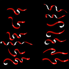 Set of red and white ribbons isolated on black background