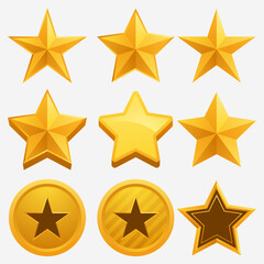 Set of golden star shape for game ranking