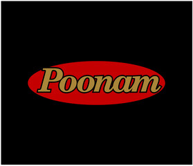 Poonam brand logo on red oval. Poonam company logo. - obrazy, fototapety, plakaty