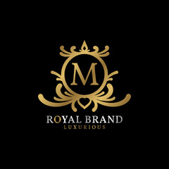 letter M royal crest vector logo design for luxurious brand