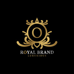 letter O royal crest vector logo design for luxurious brand