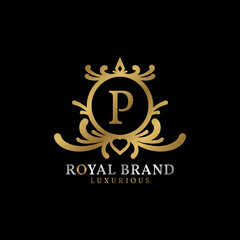 letter P royal crest vector logo design for luxurious brand