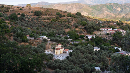 Fototapeta na wymiar panoramic view on a village among the mountains of Crete