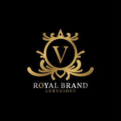 letter V royal crest vector logo design for luxurious brand