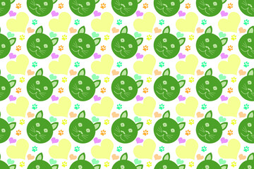 Seamless cute cat face pattern, for wallpaper, gift wrap, white background