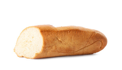 Piece of fresh baguette isolated on white