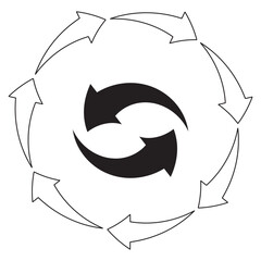 A set of arrows arranged in a circle, yin yang, transition from one to another, dependence, relationship, sequential execution, vector icon