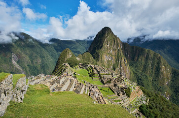 View of Machu Picchu ruins in Peru. Archaeological site, UNESCO World Heritage. - 466696503