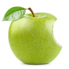 Bitten green apple, isolated on white background