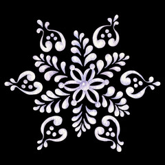 Watercolor hand drawn snowflake. Ideal for Christmas and new year invitations and greeting cards.