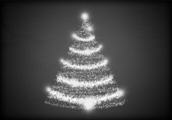 Felicitación gris de navidad con árbol de navidad iluminado.