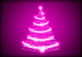 Felicitación rosa de navidad con árbol de navidad iluminado.