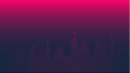 Background City, Blue, Fuchsia, Pink, Raspberry Gradient, Night City, Lanterns, Light in the window
